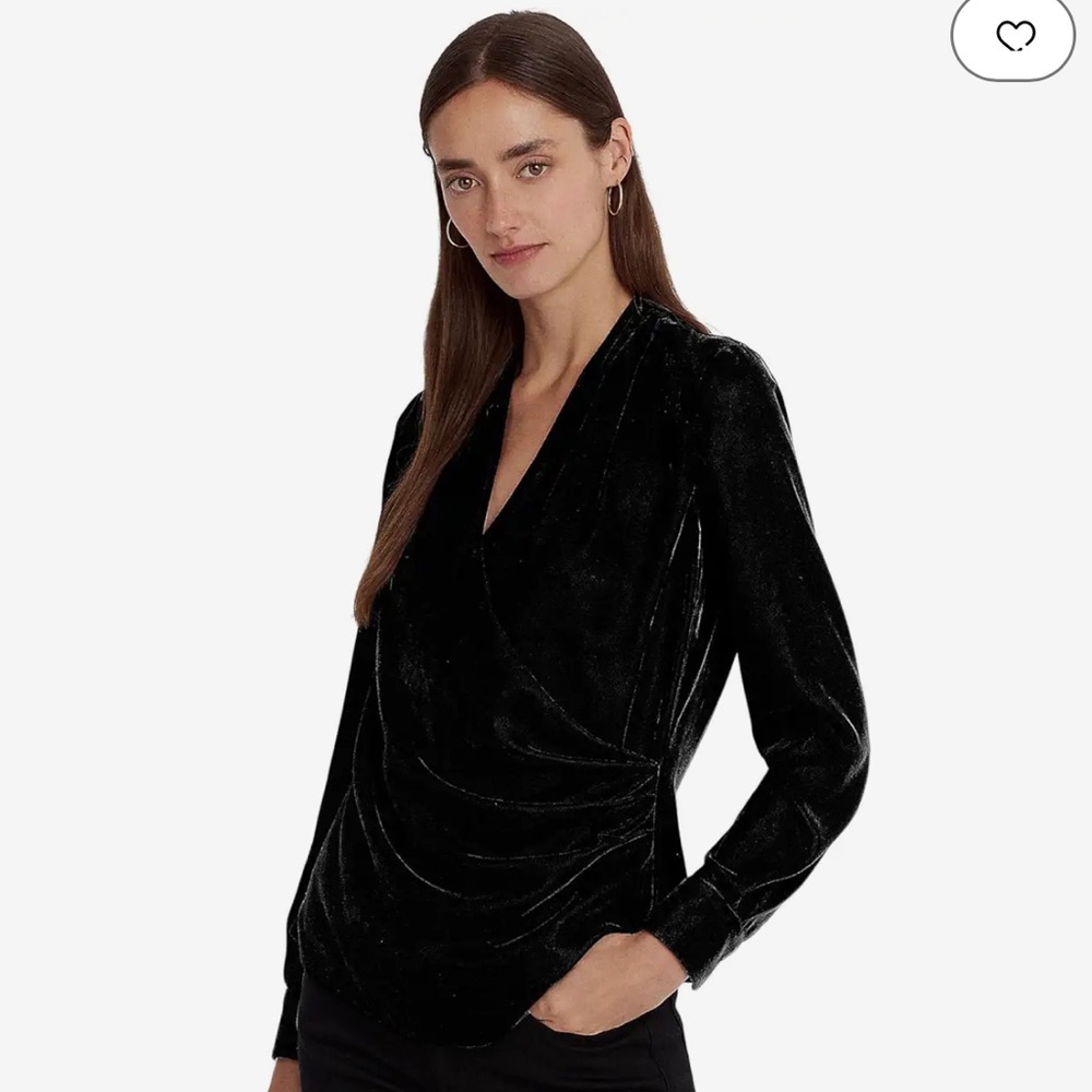 Lauren Ralph Lauren Pleated Velvet Surplice Blouse